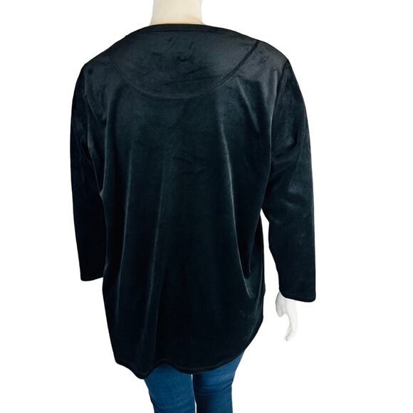 Calvin Klein Womans 1X Plus Blouse Stretch Velvet Velour Top Long Sleeve Black - Picture 7 of 9